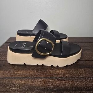 Dolce Vita Black Chunky Platform Wedge Sandals Size 8.5 Leather